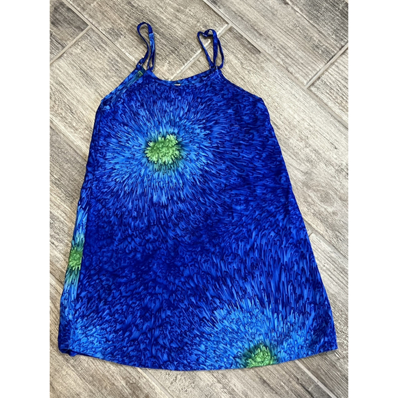 Nina Bean World Blue Floral Print Sleeveless Mini Dress Cover Up Size‎ M - Picture 1 of 3